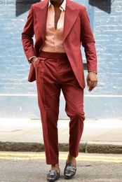 Men's Tracksuits Casual men's suit Peaked lapel Burgundy Blazer Trousers Customized evening dress Party dress Wedding dress 2PCS jacket pants Z230707