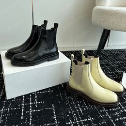 Designer Ankle boots for girl women the row boots luxury patent leather boots outdoor flat bottom elastic strap Knight western Chelsea boots with box 35-40
