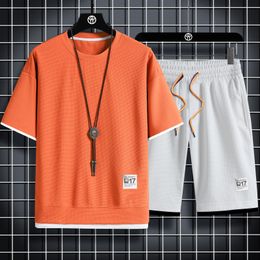 Men's Tracksuits Summer Mens Set Linen Fabric Solid Colour T-Shirt and Shorts Two Piece Set Men Sports Suit Fashion Breathable Tracksuit 230706