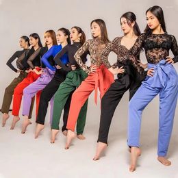 Stage Wear Latin Dance Pants Adult Ballroom Practice Stretch High Waist Trousers Wide-leg Cha Tap Dancing Training Women