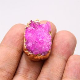 Pendant Necklaces Irregular Natural Pink Crystal Agates Quartz Druzy Handmade Gems Stone Pendants For Jewellery Making DIY