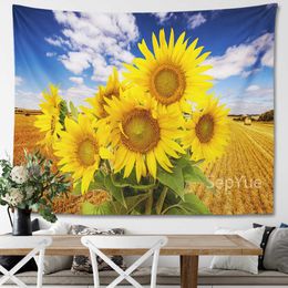 Tapestries Dome Cameras Flower Sunflower Tapestry Wall Hanging Bedroom Decorative Cloth Fabrics Large Hippie Home Room Decor Blanket Decoration