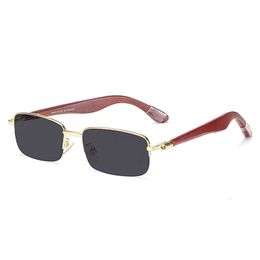 Fashion carti top sunglasses New half frame wood leg Sunglasses men's log Small Frame Women's optical glasses with original box