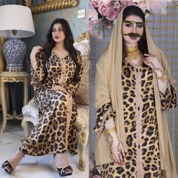 Ethnic Clothing Leopard Grain Islam Dresses Abayas for Women Robe Longue Djellaba Femme Musulman Abaya Dubai Hijab Muslim Satin Dress