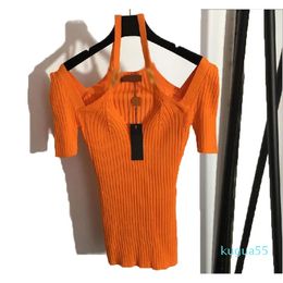 2023-Womens Sleeveless Camis Tanks V-neck Uniform Size Knitted Cotton T-shirt Fashion European Summer Spring Twisted Sling T-shirt Sexy Short Sleeve Slim Fit