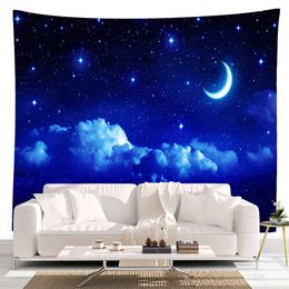 Tapestries Dome Cameras Star Sky Moon Tapestry Hanging Decorative Blue Starry Night Galaxy Universe Large Fabric Wall Tapestry for Bedroom Wall Decor