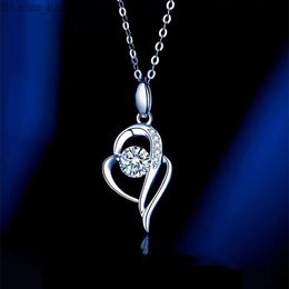 Pendant Necklaces 14k white gold heart-shaped necklace brightness cut mullite heart-shaped pendant women's wedding engagement Jewellery Z230707