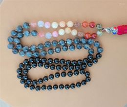 Chains 8mm Black Agate Seven Colour Chakra 108 Beads Tassel Knotted Necklace Colourful Lucky Classic Fancy Wristband Cuff Buddhism