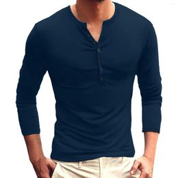 Men's T Shirts Long Sleeve Solid Colour Button V Neck Shirt Tight For Men Sleeved Oversize Tee
