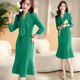 Casual Dresses 2023 Spring Women's Dress Fashion Elegant Office Lady V-neck Long Sleeve Party