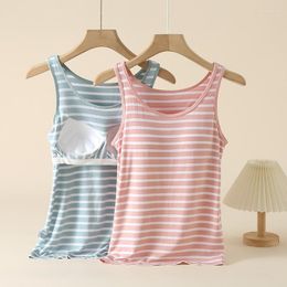 Women's Sleepwear Multi Colors Striped Printing Modal Chest Padded Camisole Tank Tops For Summer Bra Free Thin Bottoming Underwear