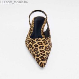 Dress Shoes Women's Flat Bottom Sling Sandals ZAZA 2023 Leopard Point End Women's Mule Summer Fashion Animal Print Low Heel Beach Shoes Z230710