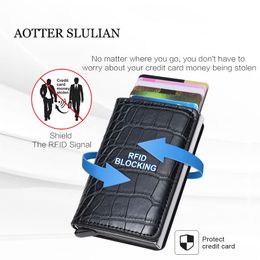 Rfid Safe Anti-theft Smart Wallet Thin ID Cards Holder Unisex Automatically Solid Metal Bank Credit Cards Holder Business Purse