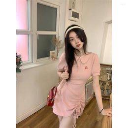 Casual Dresses GkyocQ 2023 Summer Women Dress Short Sleeve Solid Turndown Collar Skinny Vestidos Preppy Style Girls Female Clothing