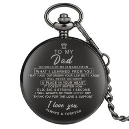 Unisex Pocket Watch Full Black I Love You to Family Fashionable Classic Timepiece for Mom Dad Wife Husband - Quartz Movement P286l