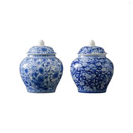 Storage Bottles Tea Canister Floral Handicraft Table Centrepieces Oriental Style Home Decoration Blue White Porcelain Ginger Jar Decorative