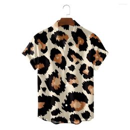 Men's Casual Shirts 2023 Leopard Print 3D Printed Men Short Sleeve Hawaiian Shirt For Street Fashion Beach Loose Tops
