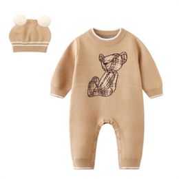 Autunno Inverno Baby Pagliaccetti Neonato Ragazzi Ragazze Maglione Tuta Cappello 2PCS Set Manica lunga Tuta Designer Abbigliamento per bambini