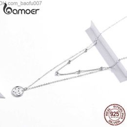 Pendant Necklaces Bamoer 925 Sterling Silver Coin Pendant Double Layer Necklace Stackable Star Necklace Women's Birthday Exquisite Jewellery SCN365 Z230707