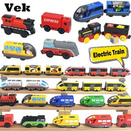 ElectricRC Track Wooden Train Railway Accessories Electric Train Magnetic Rail Car Diecast Slot Fit For All Brands Train Track Toys For Children 230705