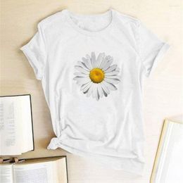 Women's T Shirts Daisy Printing Flowers T-shirts Simple Female Camisas Mujer Women Summer Casual Shirt For Crew Neck Tee