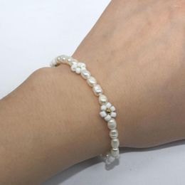 Charm Bracelets Women Flower Bridal Bracelet Simple Bridesmaid Jewellery Real Pearl Stainless Steel Easy Look