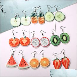 Dangle Chandelier Korean Cute Fruit Drop Earrings Individuality Stberry Pineapple Watermelon Apple Orange Pitaya Shape Ear Ring Fo Dhwkd