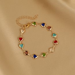 Chain Exquisite Colourful Heart Bracelet for Women Charm Korean Crystal Zircon Metal Chain Bracelets Bangle Party Birthday Jewellery Gift 230706