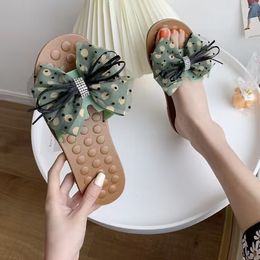 Wearing Slippers Women Fashion Cute New Summer Polka Dot Bow Soft Sole Casual Non-Slip Beach Sandals