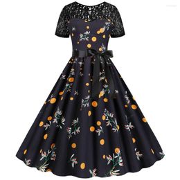 Casual Dresses Women Vintage Patchwork Lace Short Sleeve Evening Party Prom Dress Formal Occasion Loose