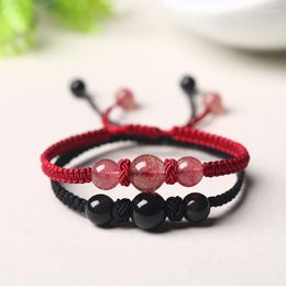 Charm Bracelets Handmade Strawberry Crystal Stone Lucky Couple's Gift Bangles Black Red String Bracelet Length Adjustable