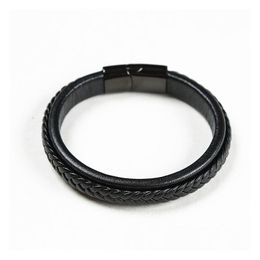 Charm Bracelets Top Quality Black Genuine Leather Braided Mens Stainless Steel Magnetic Clasp Bangle For Women S Punk Jewellery Gift D Dhvai
