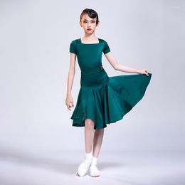 Stage Wear Summer Custom Colour Latin Dance Dress For Kids GIrls Short Sleeve Round Neck Standard Cha Competition Dancewear G7063