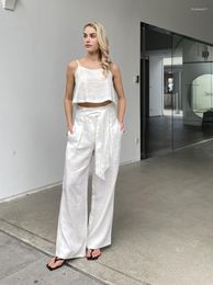 Women's Two Piece Pants 2023 Women Fashion Linen Top 2 Pcs Sets Summer