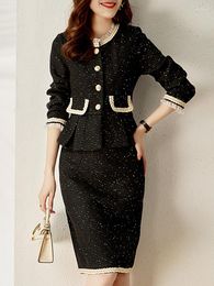 Work Dresses Europe And The United States 2023 Autumn Winter Yuan Temperament Tweed Lace Small Wind Black Half Skirt Suit