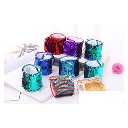 Jelly Personalised Sequin Mermaid Wristband Women Stress Reliever Bracelets Diy Novelty Design Double Girl Wrist Strap Jewellery Drop D Dhrew