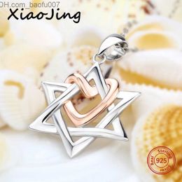 Pendant Necklaces Xiaojing 925 Sterling Silver David Star Rose Gold Colour Love Heart shaped Pendant and Necklace Suitable for Women's Fashion Jewellery Gifts Z230707