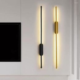 Wall Lamp Gold Black Long LED Lights Simple Living Study Dining Room Bedroom Bedside Aisle Loft Background Line Lamps