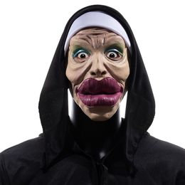 Party Masks Funny Drag Queen Nun Mask Cosplay Sexy Big Lips Full Head Masks Halloween Carnival Party Costume Props 230706