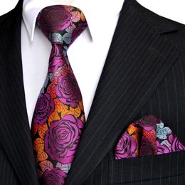 E12 Men's Tie Sets Rose Multicolor Fuchsia Red Yellow Blue Floral Neckties Pocket Square 100% Silk New Wholesal250b