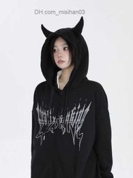 Women's Hoodies Sweatshirts KOSAHIKI Harajuku Women's Hoodie Y2K Gothic Punk Devil Hoodie Casual Kawaii Hip Hop Zipper Sweatshirt Women's Jacket 2023 New Z230710