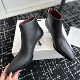 Designer nude boots ladies the row high heel short boots luxury pointed low heel sheepskin career boots black fashion lazy cocktail dinner dress boots 35-40 with box