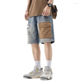 Men's Jeans Ripped Cargo Short Summer Distressed Denim Shorts For Male Loose Fit Washed Blue Big Size 40