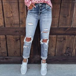 Women's Jeans Streetwear Long Pants Denim High Waisted Ripped Mid Waist Distressed Stretch Skinny 90s Vintage Clothes