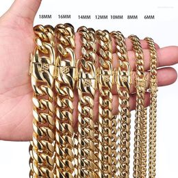 Chains Chains TopBling Stainless Steel Gold Colour Cuban Chain Faucet Button Hip Hop Fashion Jewellery For Gift 6MM/10MM/12MM/14MM/16MM/18MM