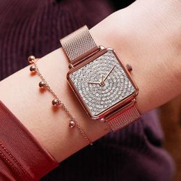 Wristwatches Fashion Watches For Women Luxury Diamond Square Dial Wrist Watch Womens Casual Rose Gold Strap Bracelet Gifts