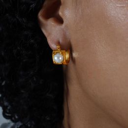 Stud Earrings RHYSONG Delicate Imitation Pearl Stainless Steel Minimalist Geometric Gold Metal 18K Plated Women Unusual Jewellery
