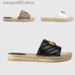 Slippers Designer summer platform casual sandals fashion golden letter flat bottom ladies fisherman shoes leather hemp rope grass lace woven large T230706
