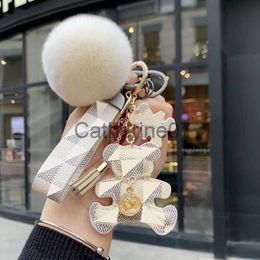 Key Rings Designer keychain bear leather fur ball pendant key chain car pendant metal fashion personality creative cute 6 kinds of styles is very nice J230706