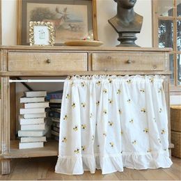 Curtain Pastoral Flower Embroidery Half Shade Cotton Blended Home Garden Bay Window Bedroom Tulle Drape Solid Ruffle